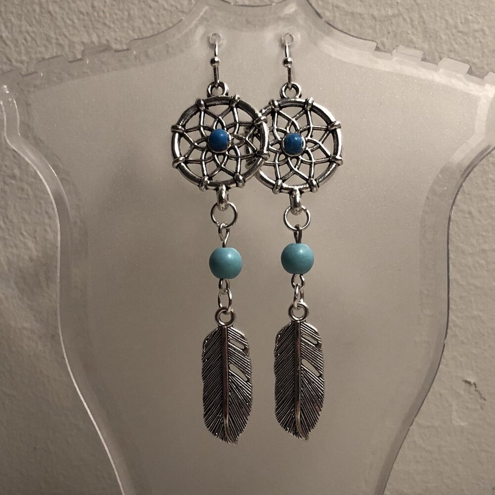NEW Dream Catcher Amazonite and Turquoise crystal earrings